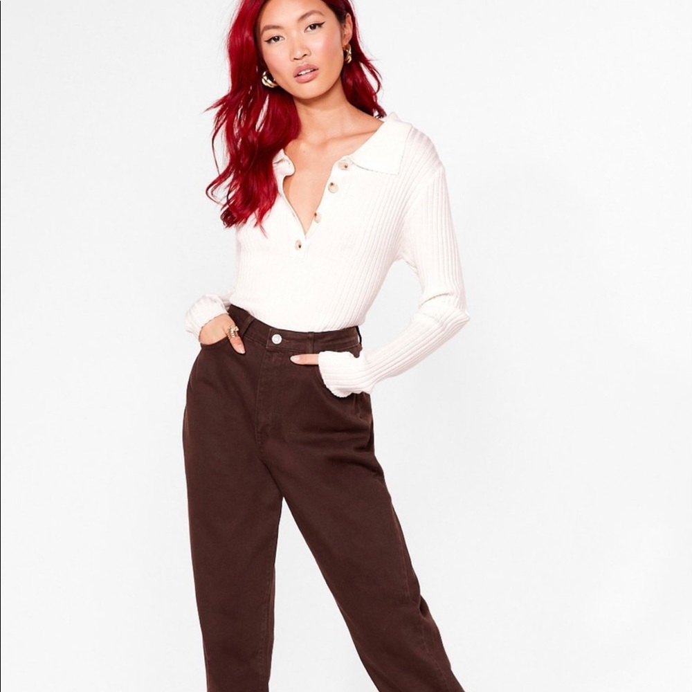 Nasty gal ribbed sweater collar Henley bodysuit